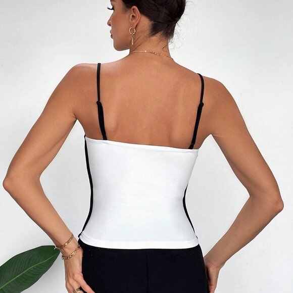 Black and White Preppy Women's Contrast Trim Cami Top - Picture 3 of 5
